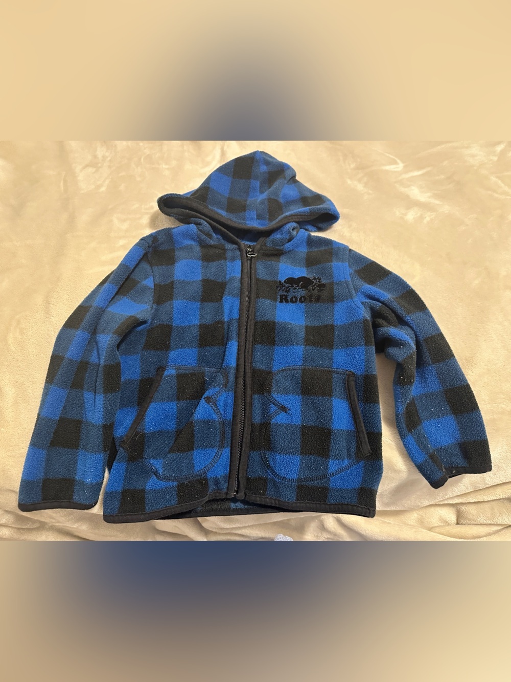 Roots Kids Blue Buffalo Plaid Fleece Zip Up Hoodie Size 2T Toddler
